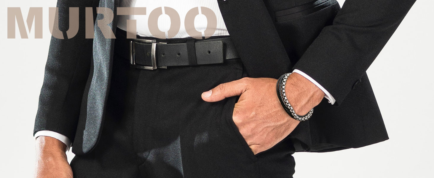 Чоловічий шкіряний браслет Murtoo з нержавіючої сталі: чорний та коричневий, магнітний замок 20 см