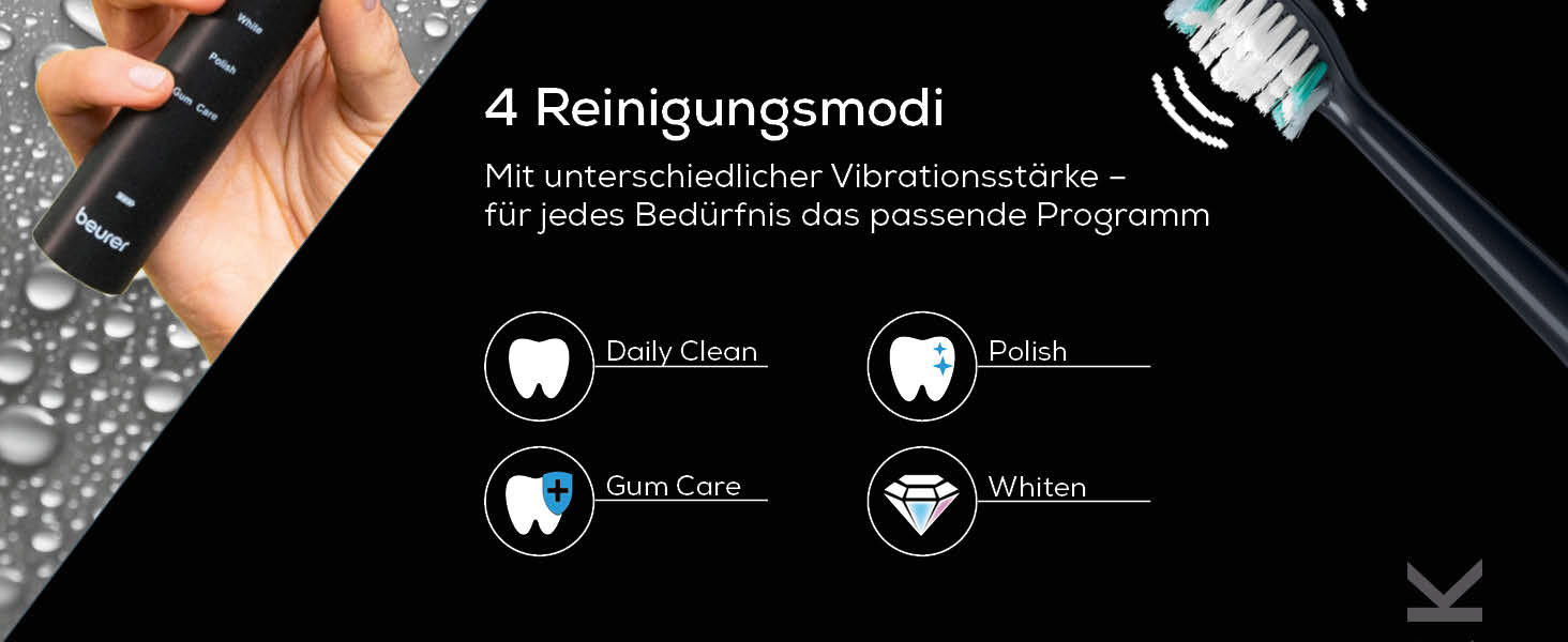 Електрична зубна щітка Beurer SC 50 Чорна: 5 режимів чищення, датчик тиску, дисплей, 2 насадки