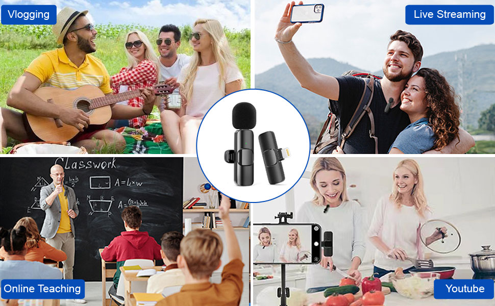 Беспроводной петличный микрофон 2St для iPhone/iPad: Plug-and-Play, шумоподавление, для видеоблогинга, YouTube, TikTok (2 шт.)