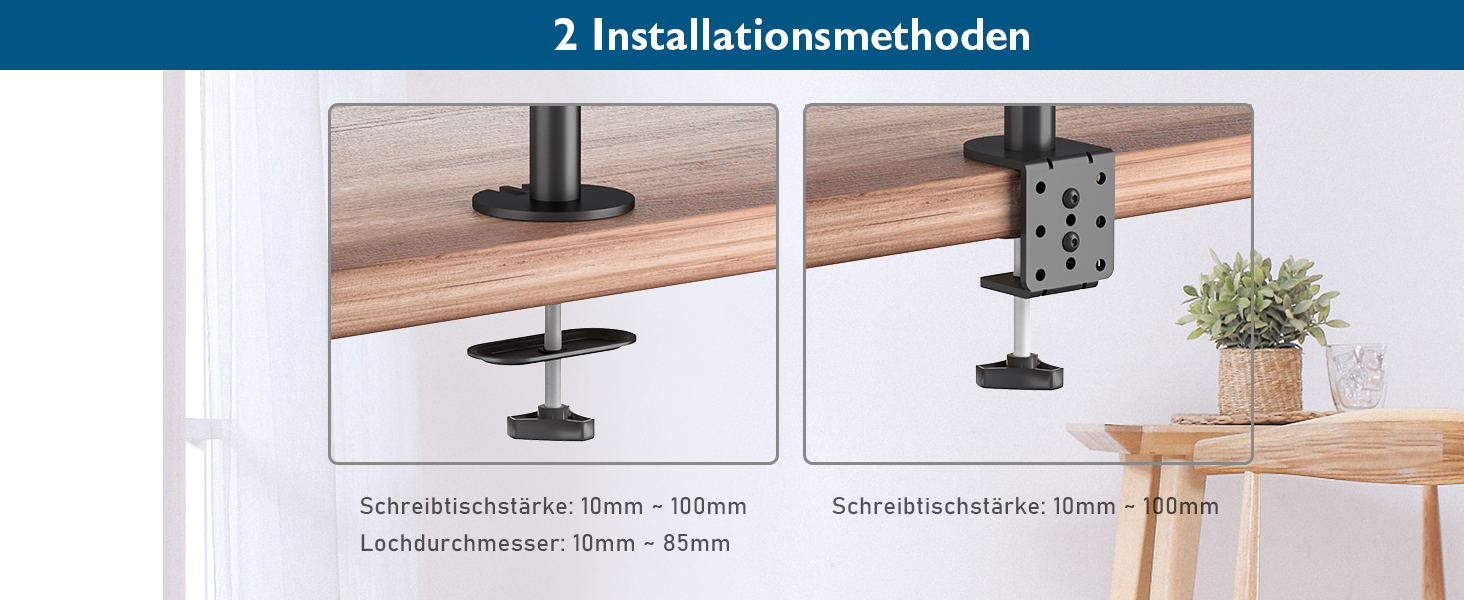 Підставка для монітора BONTEC для 2 моніторів 13-27 дюймів (плоскі та вигнуті), регульована по висоті, нахил, поворот, оберт, чорний, VESA 75x75/100x100, 10 кг/arm