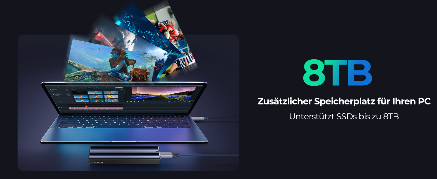 Зовнішній корпус-адаптер ORICO M.2 NVMe SSD USB-C 3.2 Gen2 10Gbps для PCIe NVMe M-Key/M+B Key (2230/2242/2260/2280), підтримка UASP, M-2PV
