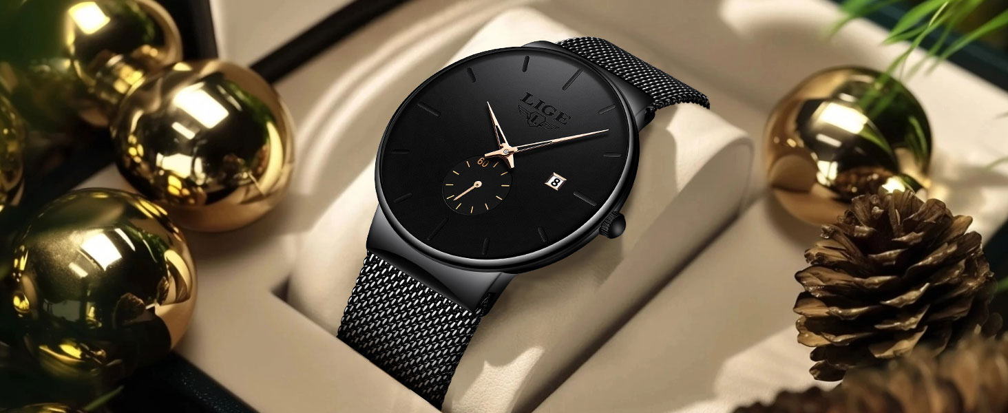 Годинник чоловічий LIGE Retro з нержавіючої сталі, водонепроникний, вінтажний, кварцовий, з датою, для бізнесу та повсякденного носіння. Чоловічі годинники (Золотий, Чорний)