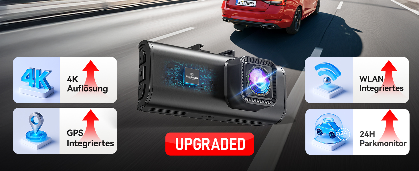 Відеореєстратор REDTIGER 4K/2.5K з двома камерами, STARVIS 2, IPS 3.18
