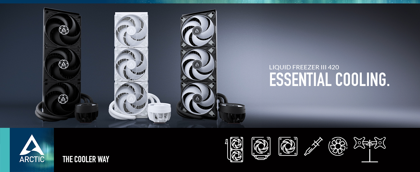 Система водяного охолодження ARCTIC Liquid Freezer III 420 A-RGB для ПК: 3x140 мм вентилятори, радіатор 38 мм, PWM-насос, підтримка AMD AM5/AM4, Intel LGA1851/1700