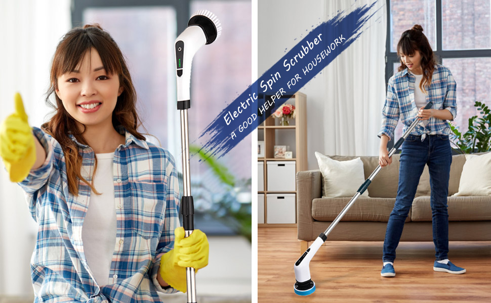 Electric Cleaning Brush, Electric Spin Scrubber Cordless With 8 Interchangeable Drill Brush Heads, Shower Cleaning Brush with Adjustable Handle for Bathroom, Tile Floor and Car