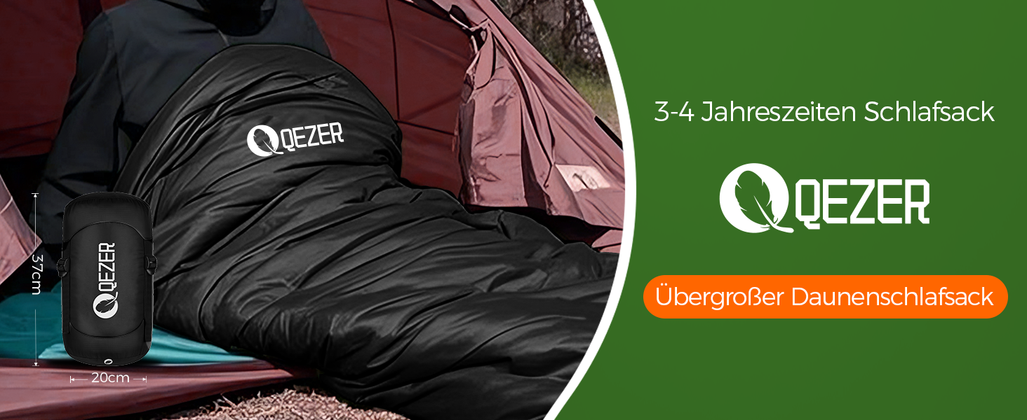 Сплячий мішок XXL з пуху на 3-4 сезони, 230x100 см, для дорослих, чорний, -3°C