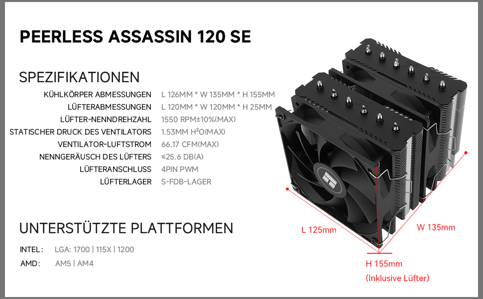 TR Peerless Assassin 120 SE ARGB: Кулер для CPU з RGB підсвічуванням, 6 heatpipes, 120 мм вентилятори, для AMD AM4/AM5 та Intel 1700/1150/1151/1200