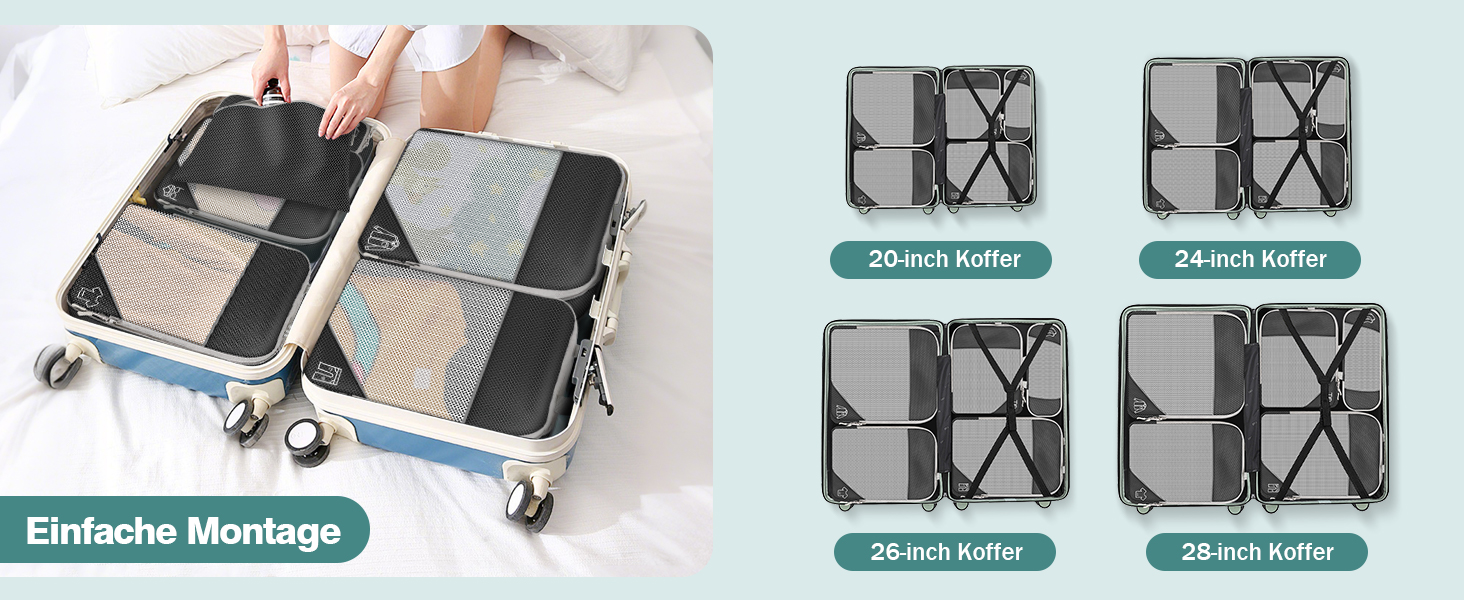 Органайзер для валізи, набір Packing Cubes (9 шт.) з компресією та чохлом для взуття, водонепроникні, дихаючі, сірі (чорні)