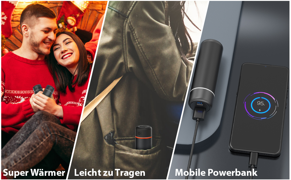 Електричні грілки для рук EXTSUD 2 шт. 5000mAh з USB-зарядкою, 3 режими нагріву, Powerbank для відпочинку на природі, подарунок