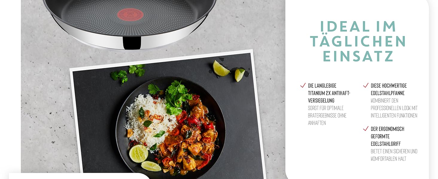 Сковорода Tefal Jamie Oliver Cook's Direct 28 см з нержавіючої сталі для індукції. Антипригарне титанове покриття, термоіндикатор, жаростійка, з клепаним руків'ям.