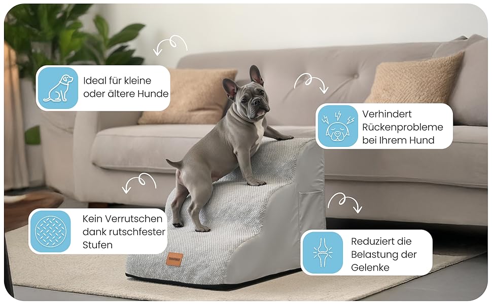 Східці для собак Pawesome: 3 сходинки, 40 см, для маленьких собак та котів, миються