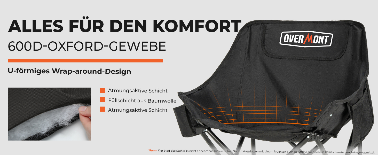 Набір складних кемпінгових стільців OVERMONT (2 шт.) до 135 кг з сумкою для транспортування - для саду, балкону, пляжу, риболовлі, чорний