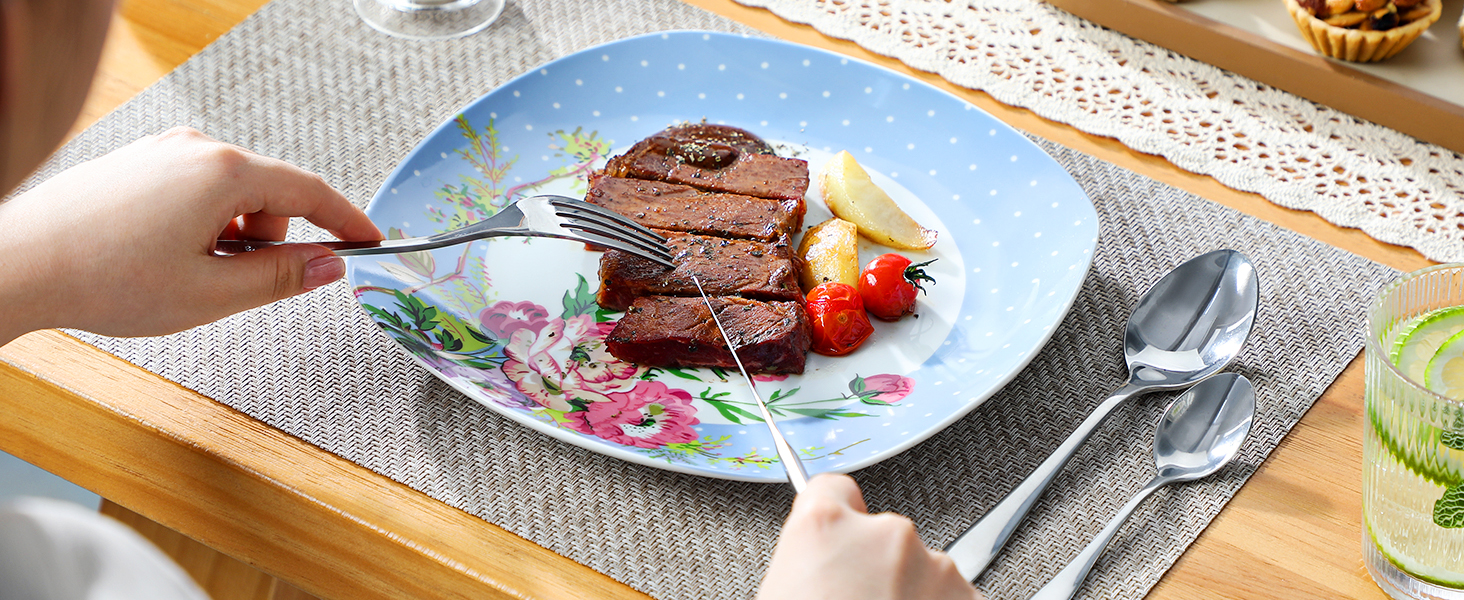 Набір посуду VEWEET ANNIE на 6 осіб, 30 предметів, блакитний фарфор: тарілки обідні, десертні, супові, чашки з блюдцями