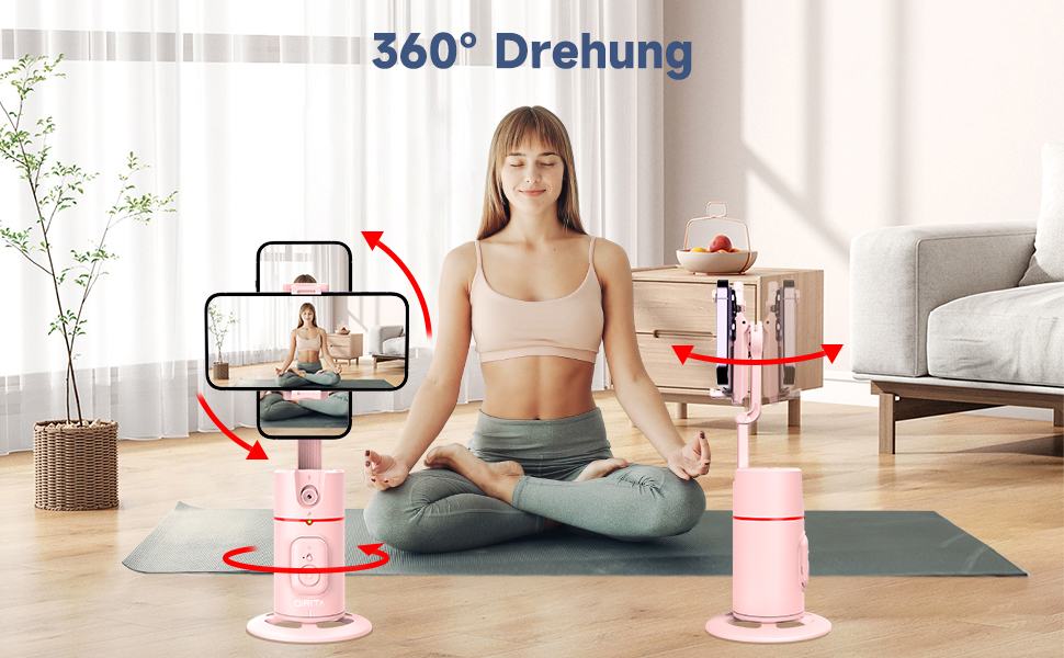 Автоматичне штатив для розпізнавання облич, без додатків, розумна підставка для телефону з пультом дистанційного керування, поворотна на 360° тримач для камери/смартфона, штатив для Vlogs/TikTok (Рожевий)