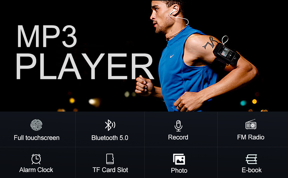 MP3 плеєр 64GB Bluetooth 5.3 HiFi з металевим корпусом, радіо FM, диктофон, сенсорний екран 2.4