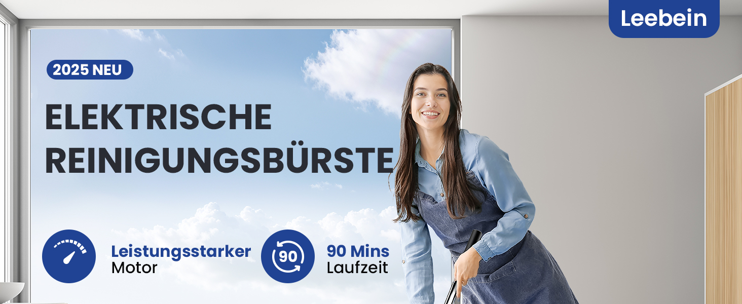 Електрична щітка для прибирання Leebein 2025 з насадкою Spin Scrubber, IPX7, 7 насадок, регульована ручка та 2 швидкості, для ванної, підлоги, кухні