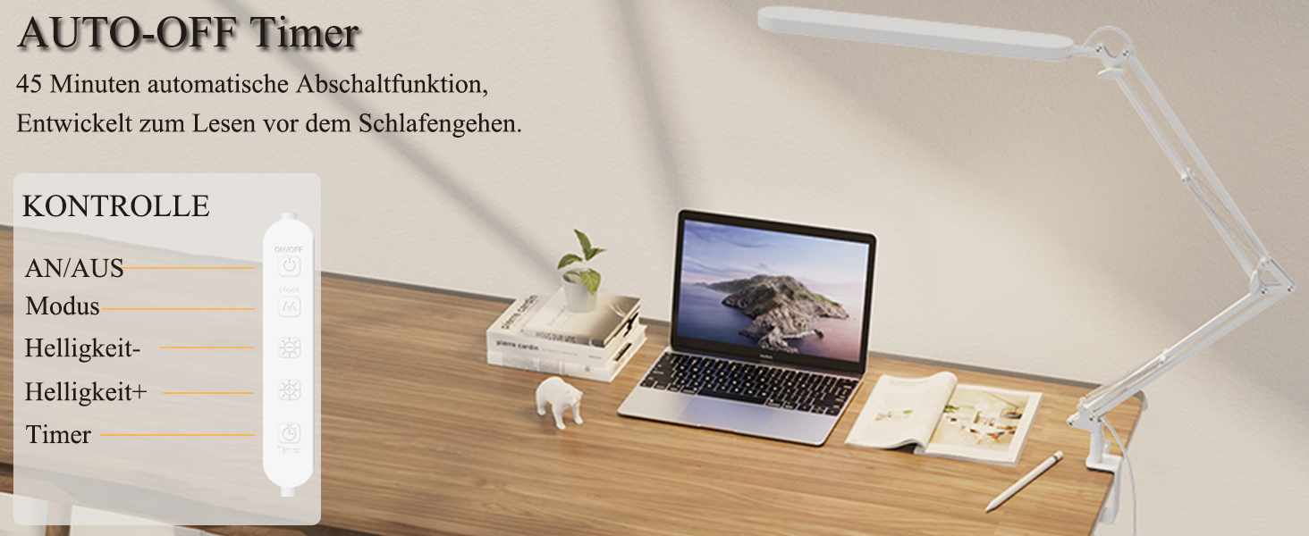 SKYLEO LED Desk Lamp - Adjustable Gooseneck, 5 Color Modes, 11 Brightness Levels, Timer & Memory Function, 12W, 16.5