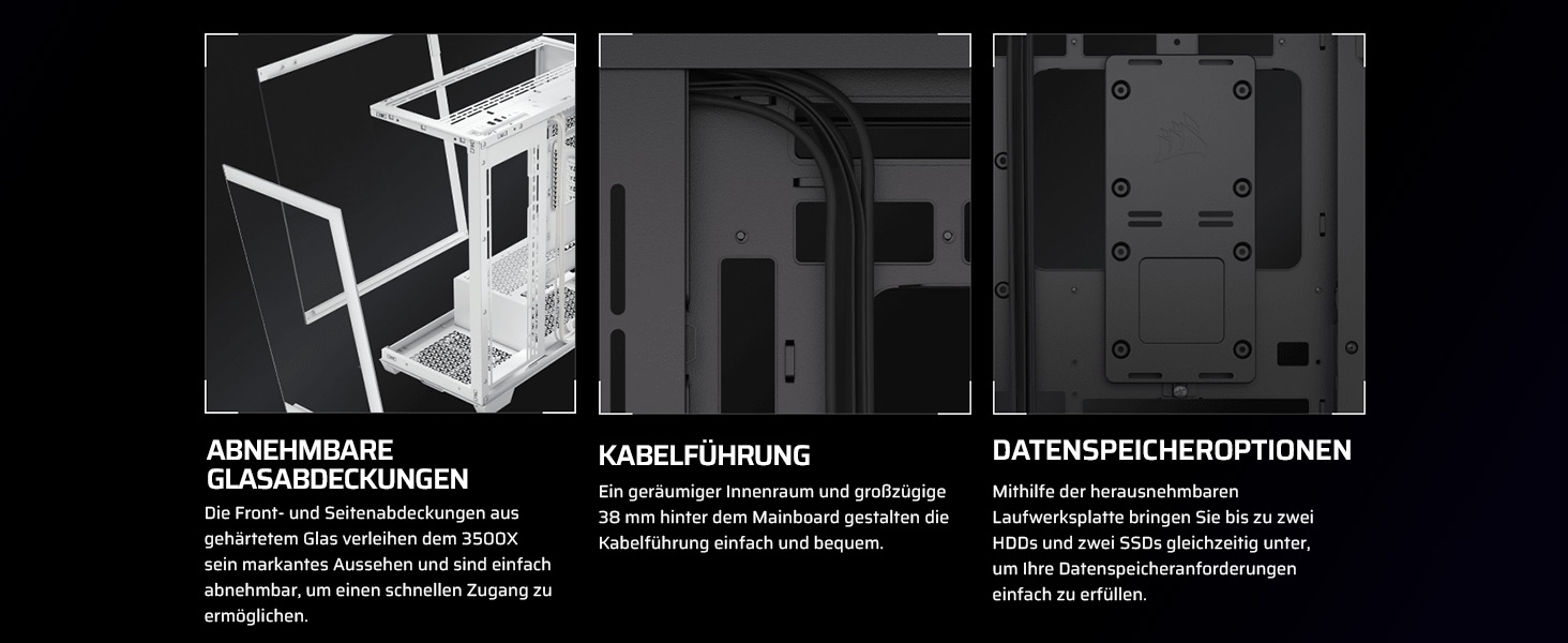 Корпус ПК CORSAIR 3500X Mid-Tower ATX з панорамним склом, підтримка перевернутої схеми материнської плати, 3 вентилятори CORSAIR RS120, білий колір