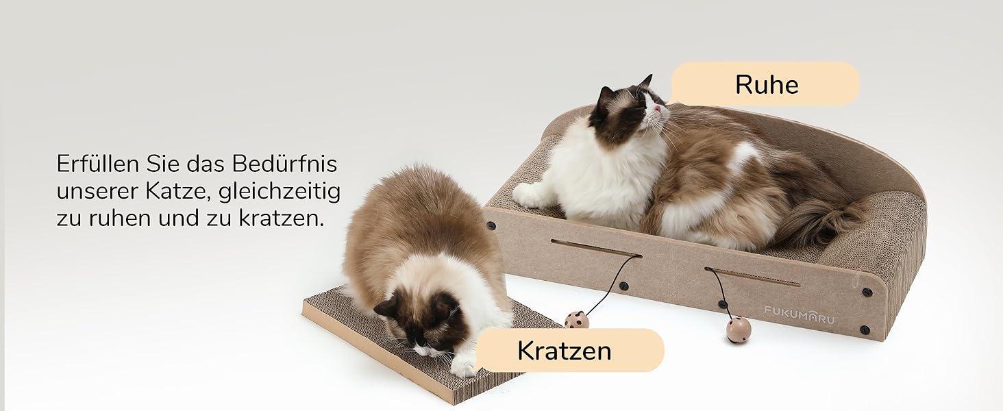 Cat Scratch Board, 66CM Durable Scratch Cardboard and Felt, Large Lounger, 2 Reversible Cat Scratch Pads for Cats, Recyclable Cardboard Cat Bed with Bell Ball Toy, Caramel Color (Large Format Beige)