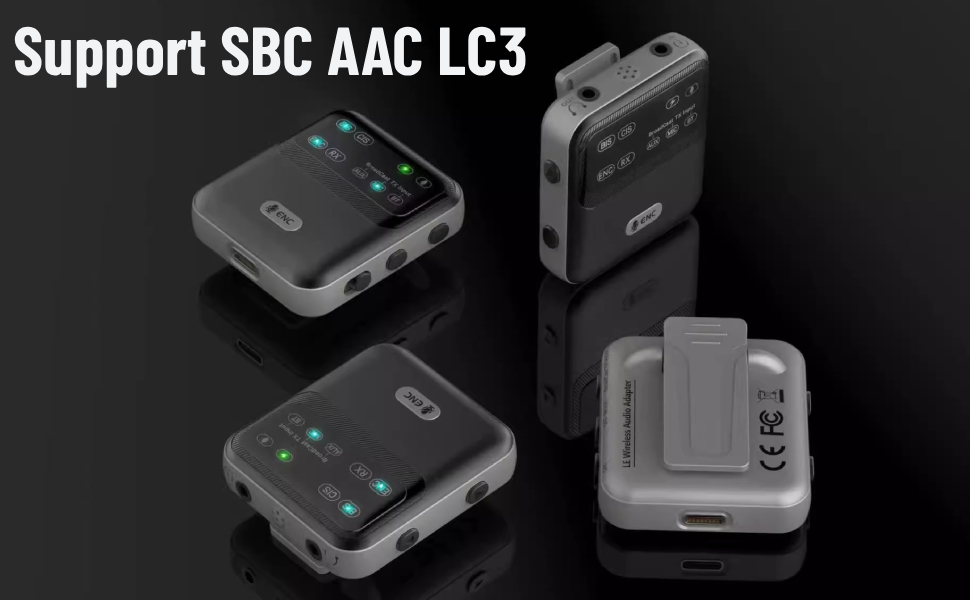 Bluetooth 6.0 адаптер Bewinner 2 в 1: приймач та передавач, бездротовий адаптер 3.5 мм з ENC, LC3, AAC, SBC для дому, навчання та зустрічей, 20 годин роботи