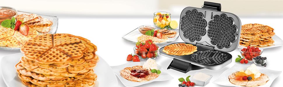 UNOLD 48241 Вафельниця серцеподібна, 1200 Вт, регулювання температури, антипригарне покриття, піддон для тіста, ізольовані ручки