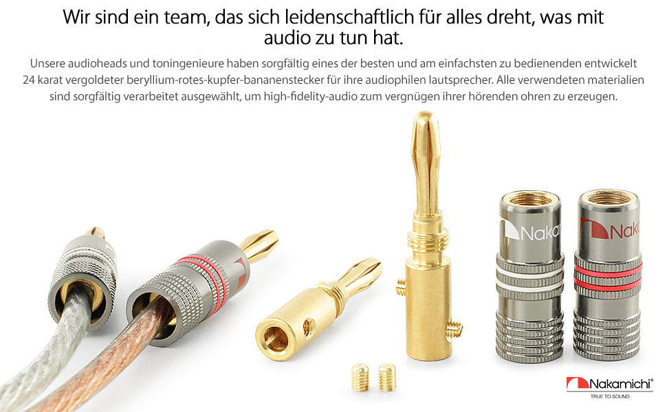 Бананові роз'єми Nakamichi Ultimate Series 24K позолочені берилієво-мідні конектори для акустичних кабелів 12-18 AWG, 4 мм, для HiFi колонок та підсилювачів, 10 шт (5 пар)