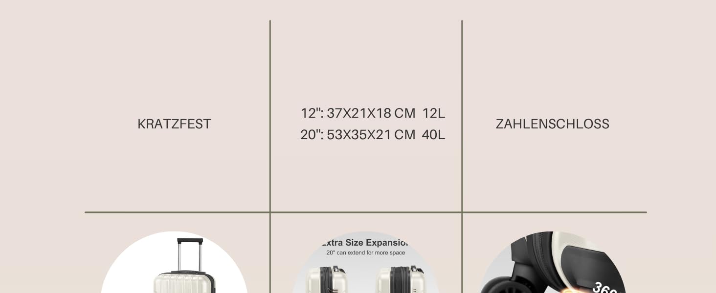 Набір валіз LALAHO 2 шт. з косметичкою, з ABS+PC, телескопічний ручка, ручна поклажа, градієнтний дизайн