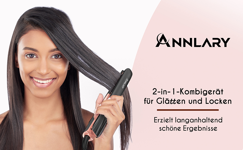 ANNLARY 1 Inch Hair Straightener & Curling Wand 2-in-1 - Titanium Ceramic Ion Technology - Heat Protection, Anti-Frizz, Shiny Hair - Dual Voltage (110-240V)