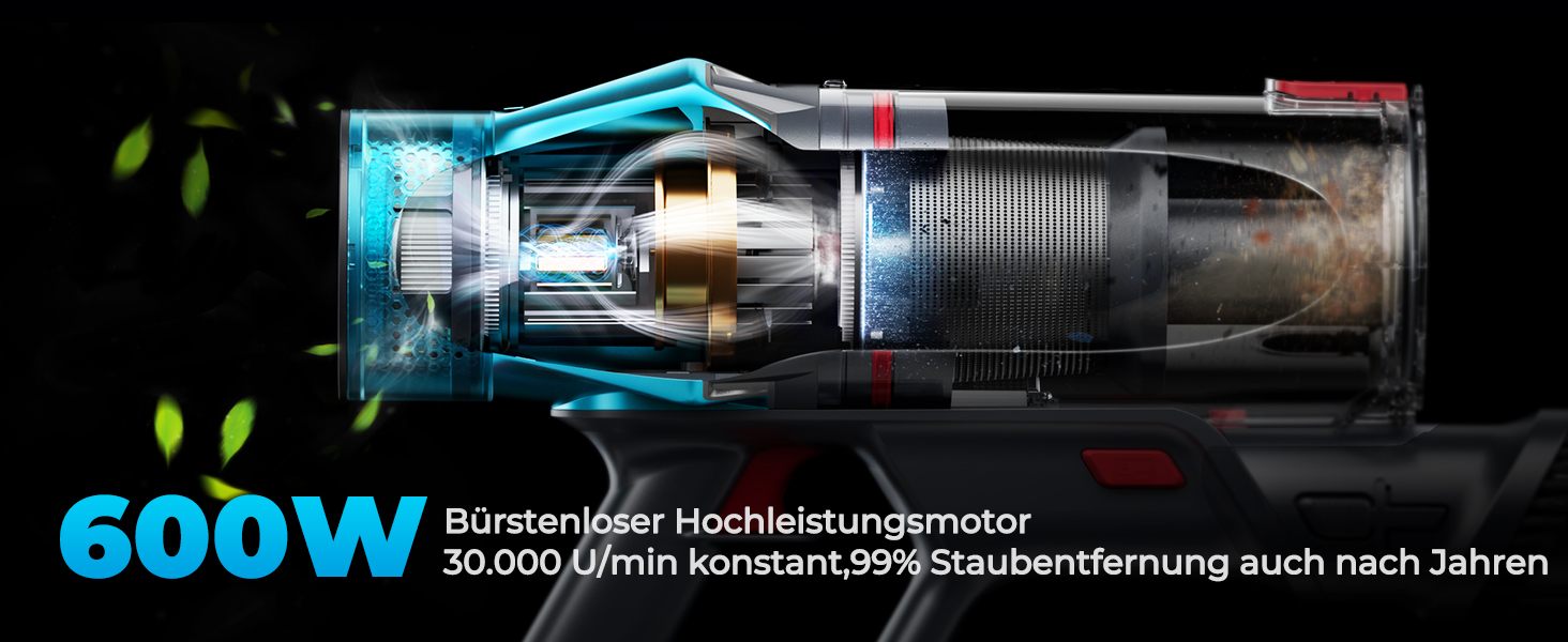 Бездротовий акумуляторний пилосос Fieety 8-в-1, 50kPa, 600W, 65 хв, 1.6л, без мішка, з антизаплутуванням волосся, насадка для диванів, станція зарядки, для шерсті тварин, килимів, твердих поверхонь, авто