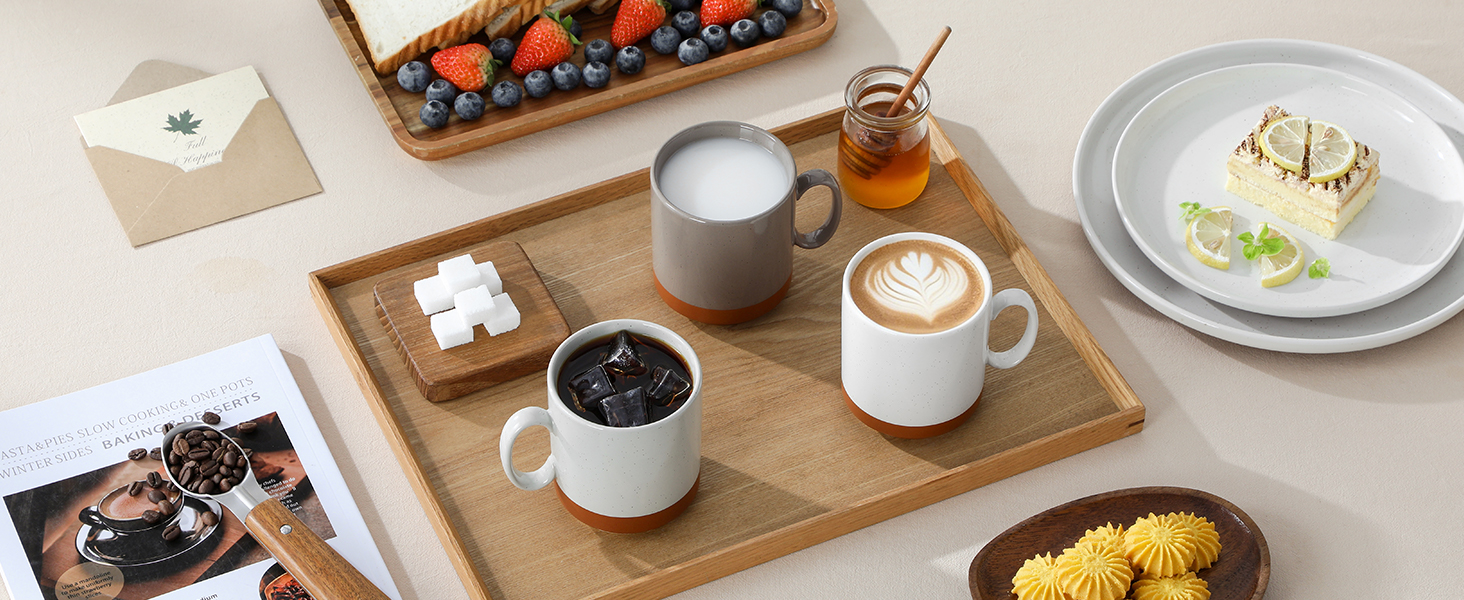 Набір кавових чашок MALACASA TARA Khakiweiß (4 шт.), 350 мл, кераміка, для кави, чаю, соку, лате, капучино, какао, безпечні для миття в посудомийній машині та використання в мікрохвильовій печі