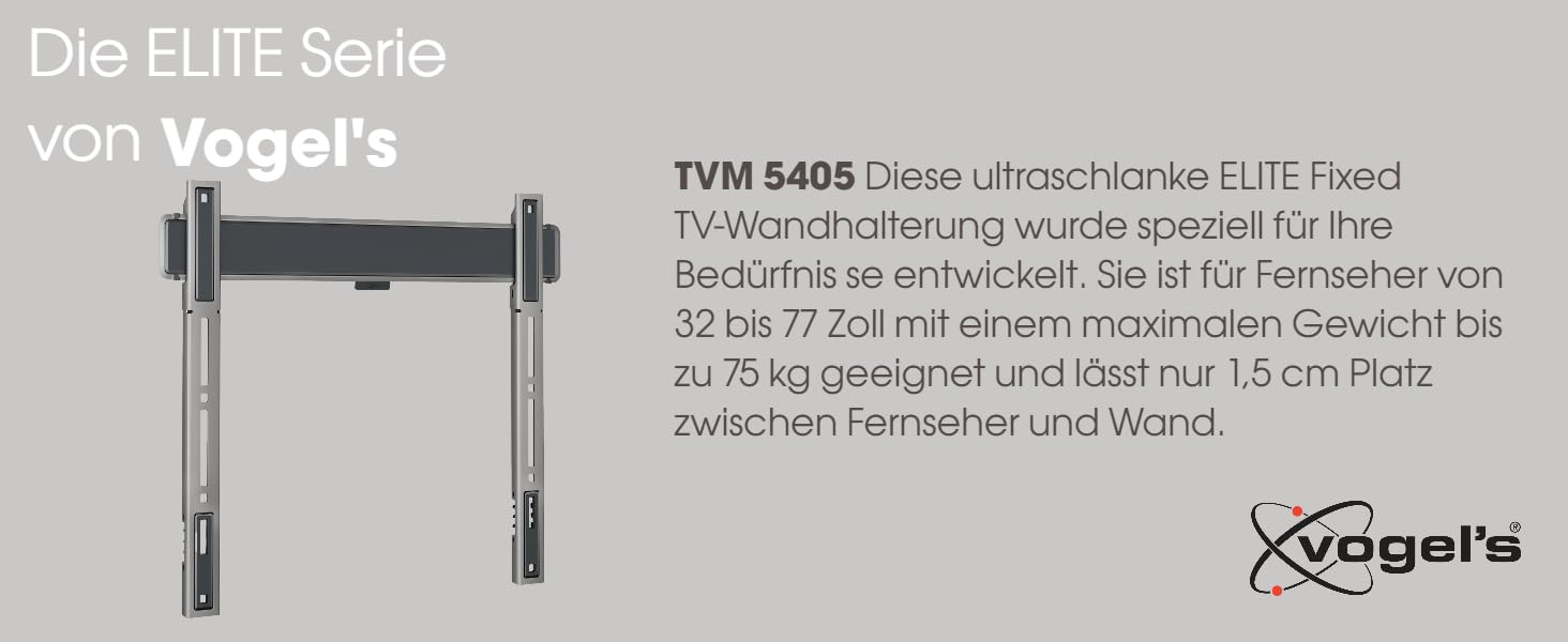 Vogel's Elite TVM 5605 Ultra-Slim TV Wall Mount - 32-77 inch, 100kg Capacity, VESA 600x400, 1.5cm Profile