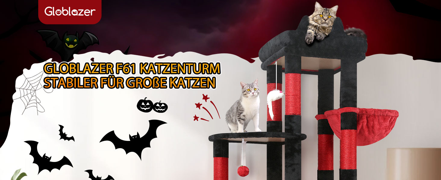 Драбина для котів Globlazer XL, Готичний стиль, сірий колір, 156 см, з будиночком, платформами та сизалевими стовпчиками