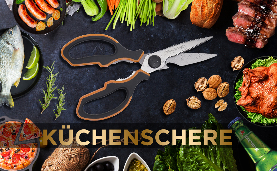 Універсальні кухонні ножиці 21 см з нержавіючої сталі, для риби, птиці, горіхів, з захистом леза, підходить для лівшів, можна мити в посудомийній машині