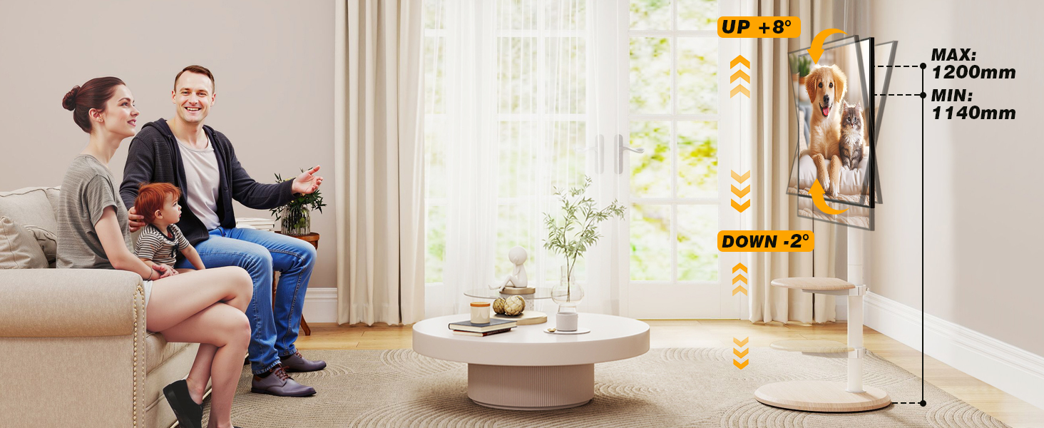 Підставка для телевізора RFIVER мобільна з роликами, біла, 32-65 дюймів, з поличкою, регульована висота та нахил, до 40 кг, VESA 400x400 мм