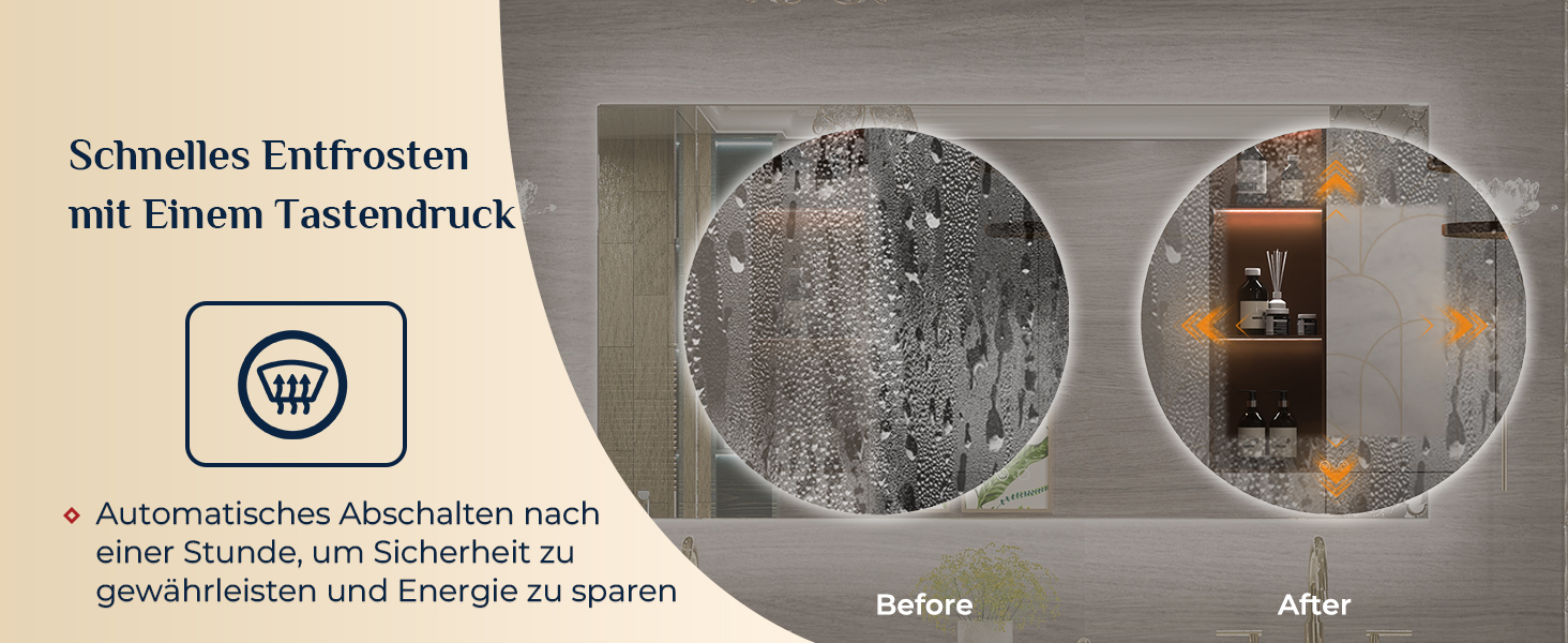 Дзеркало для ванної кімнати Keonjinn кругле, 60см з підсвічуванням, антизапар, сенсорне управління, пам'ять, 3 кольори світла, регулювання яскравості, LED, без рамки