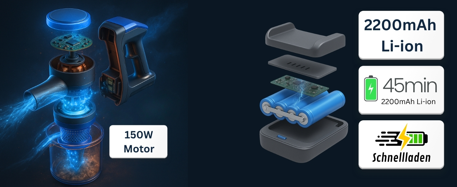 Акумуляторний пилосос VARIO150 | 3-в-1 | Потужний турбопилосос з 45 хв роботи та швидкою зарядкою | для 300 м² | Килим, тверді підлоги, шерсть тварин | LED пилосос-трійка | Бездротовий