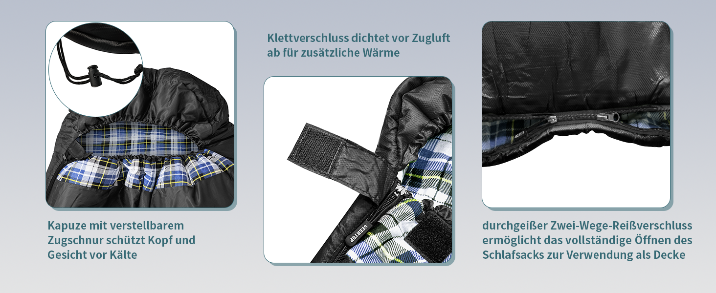 Сплячий мішок GEERTOP XXL для 4 сезонів, фланелевий, 220x100 см, для дорослих, кемпінг, подорожі, піші прогулянки (чорний з червоною клітинкою)