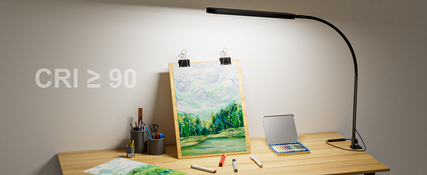SKYLEO LED Desk Lamp with Adjustable Gooseneck - 80cm Height, 5 Color Modes, 11 Brightness Levels, Timer & Memory Function, 12W, Clamp-On Design