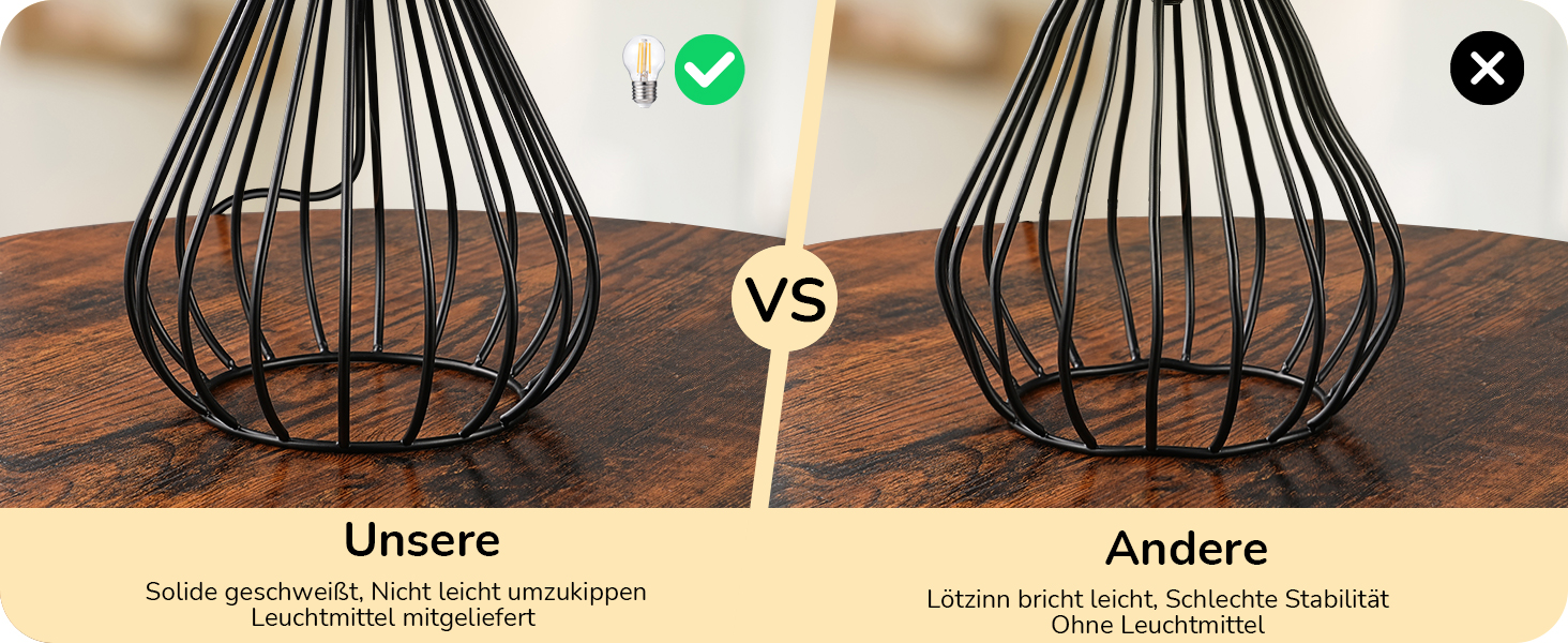 EDISHINE Настільна лампа, сучасний дизайн, індустріальний стиль, E14 цоколь, вінтаж, для спальні, вітальні, бежево-чорний льон + чорний