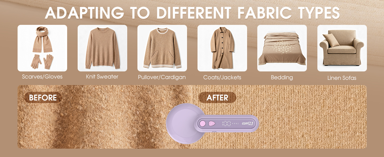 Електричний триммер для одягу Fusselrasierer: 6 лез, 3 швидкості, перезаряджається, з індикатором заряду, для пуловерів та одягу, фіолетовий