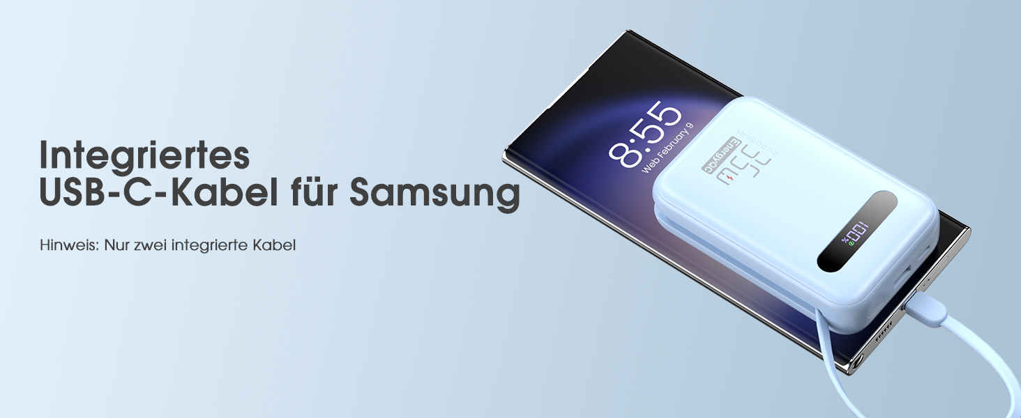 Powerbank 20000mAh з PD 35W, USB-C, LED дисплеєм та кабелями для iPhone, Samsung, Huawei