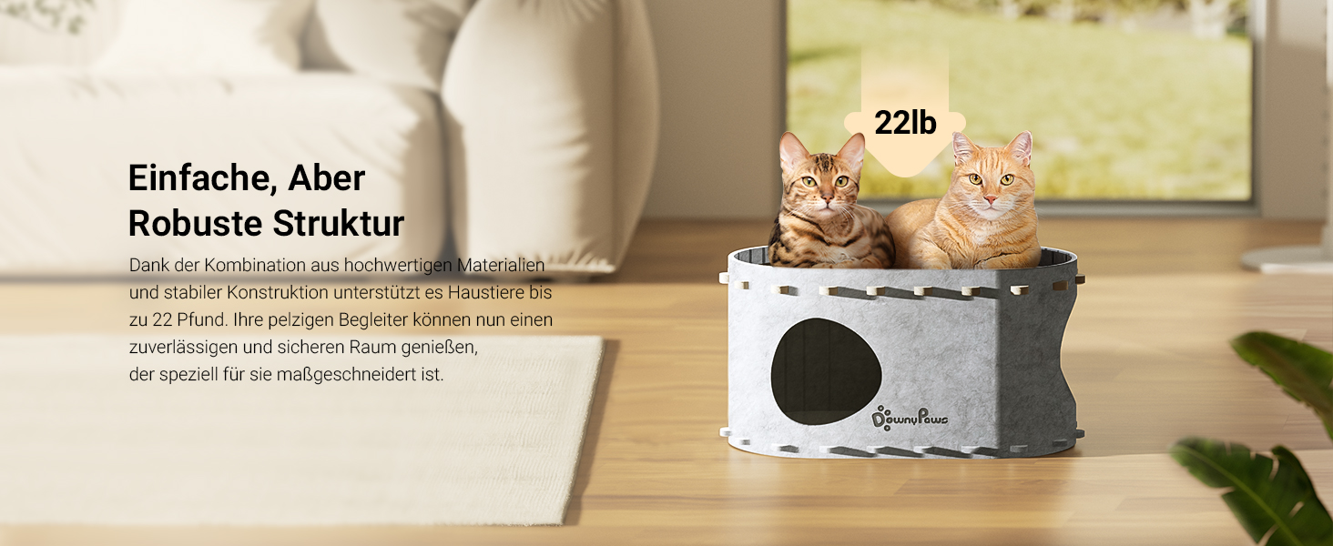 Будиночок-печеринка для котів DownyPaws з фетру, 2-ярусне ліжко для котів, 50 x 33 x 50 см. Затишний дизайн, захист кігтів, (одиночний, білий)