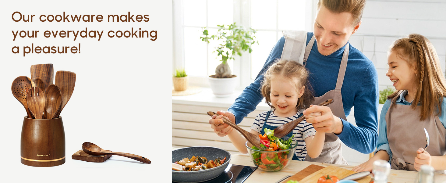 Набір дерев'яних лопаток для приготування їжі Spardar (7 шт.) - лопатки, шумовки, сита, ложки для салату