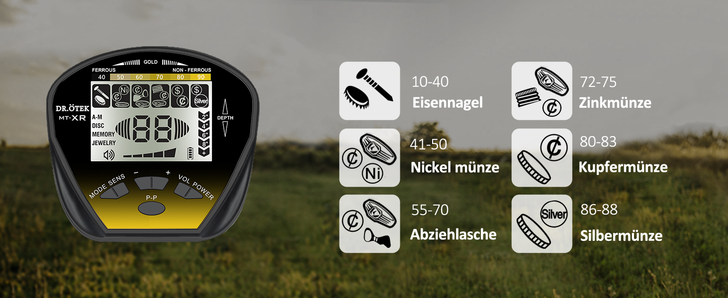 Металодетектор DR.ÖTEK Profi Set: легкий, для дітей та дорослих, з точним визначенням місця знахідки, режимами пам'яті та водонепроникною котушкою, 5 режимів, висока точність, комплект з лопаткою