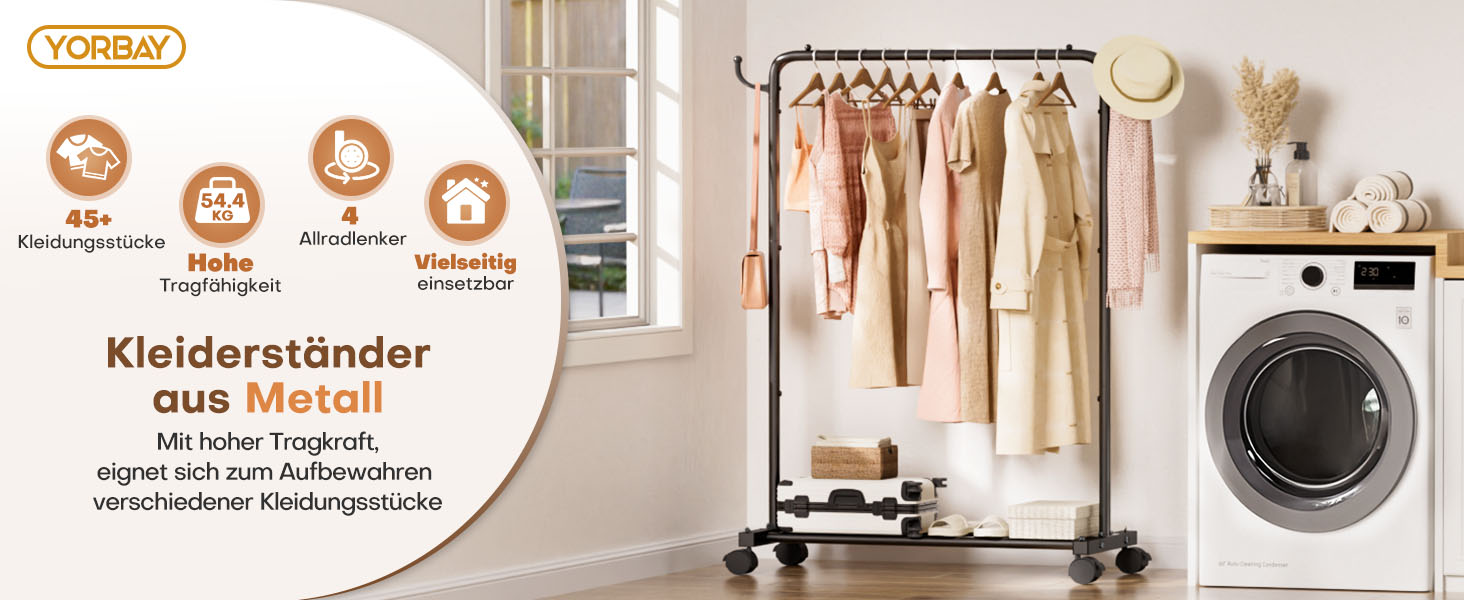 Міцний вішак для одягу на колесах Yorbay: металева стійка з полицею для багажу. Компактна вішалка для одягу в спальню, пральню, магазин (81 см). Чорний колір, 81 см