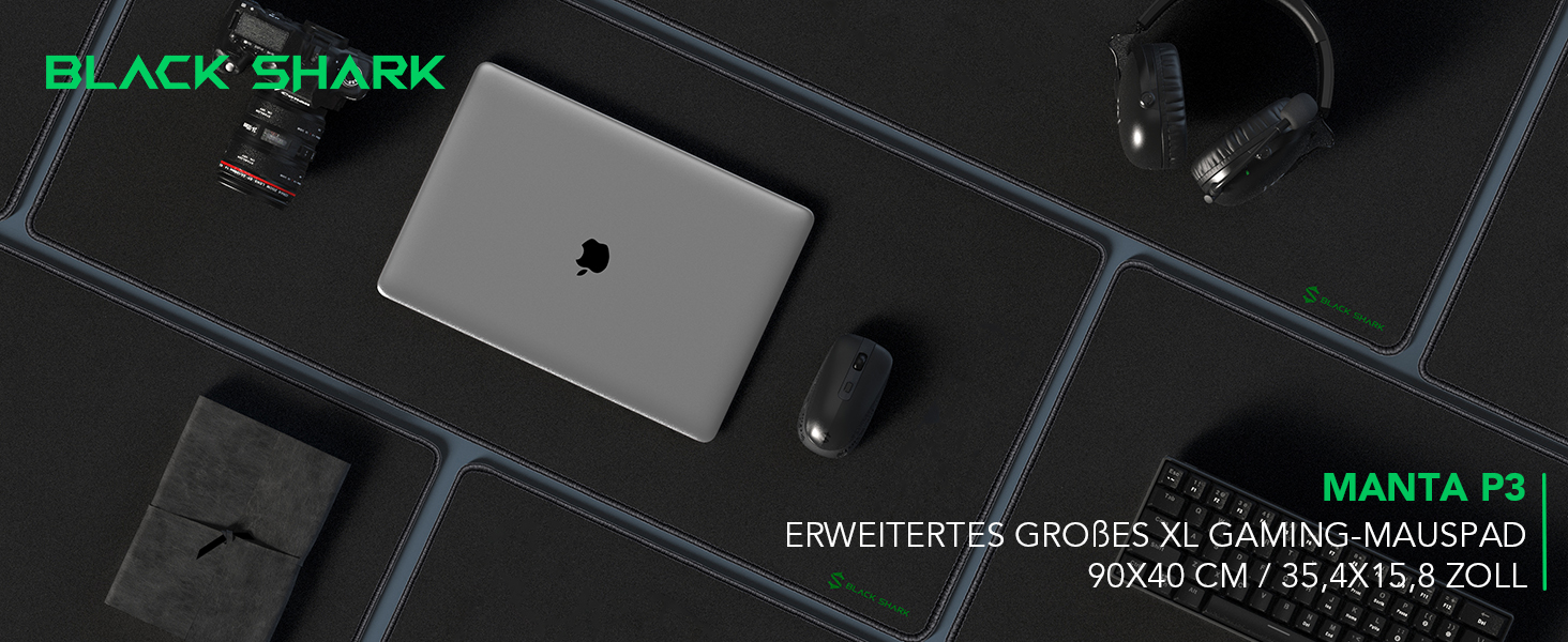 Чорний ігровий килимок Black Shark XL 900x400 мм з вологостійким покриттям та антиковзаючою основою