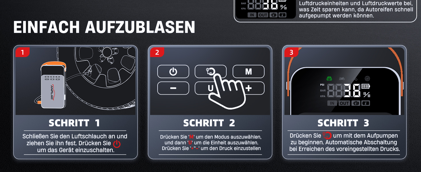 Powerbank для автомобіля з компресором 150PSI ANFLAG 5500A, стартер для бензинових та дизельних двигунів (12.0L), LCD дисплей, LED ліхтарик, подвійний USB, сірий