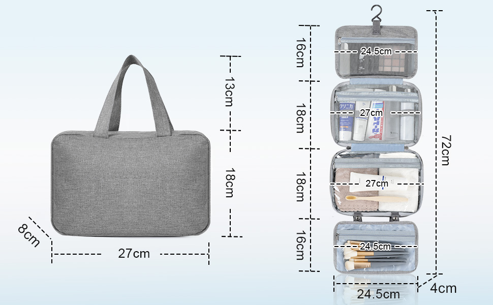 Сумка для туалетних речей AiQInu на гачку, унісекс, для подорожей, з аксесуарами, косметичка, валізка, бірюзова (Сірий-4 Fold)