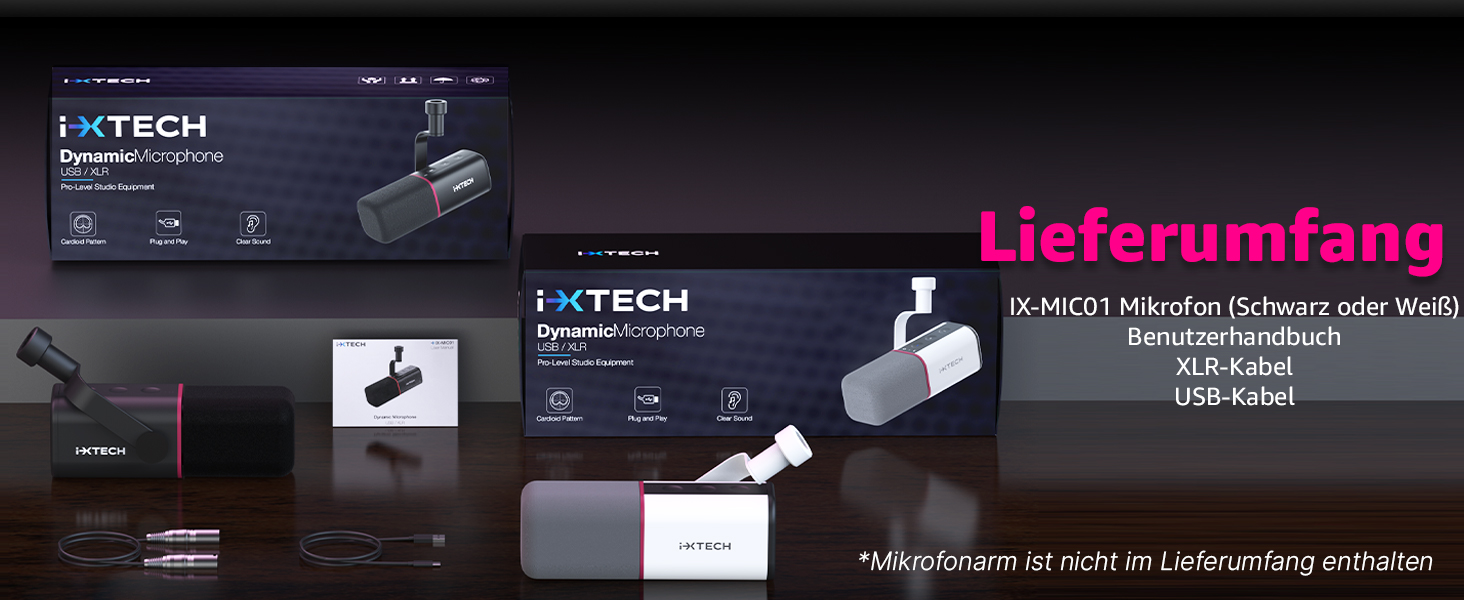 IXTECH Мікрофон з нирковою характеристикою RGB, USB/XLR, для студії, подкастів, стрімінгу, геймінгу та запису голосу, білий