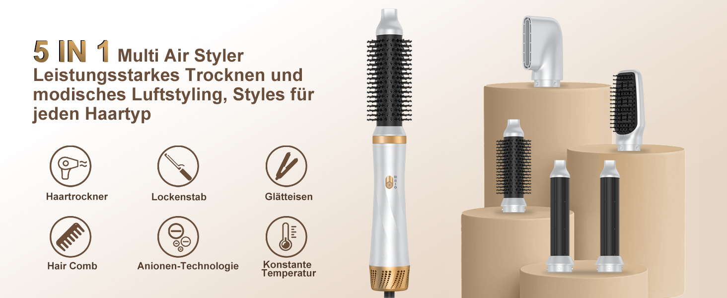 Фен-щітка 5 в 1 для волосся: стайлер, плойка, об'єм, локони